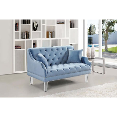 Meridian Furniture Roxy Velvet Loveseat - Sky Blue - Loveseats