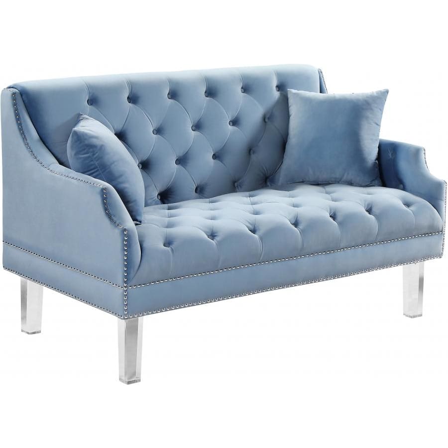Meridian Furniture Roxy Velvet Loveseat - Sky Blue - Loveseats