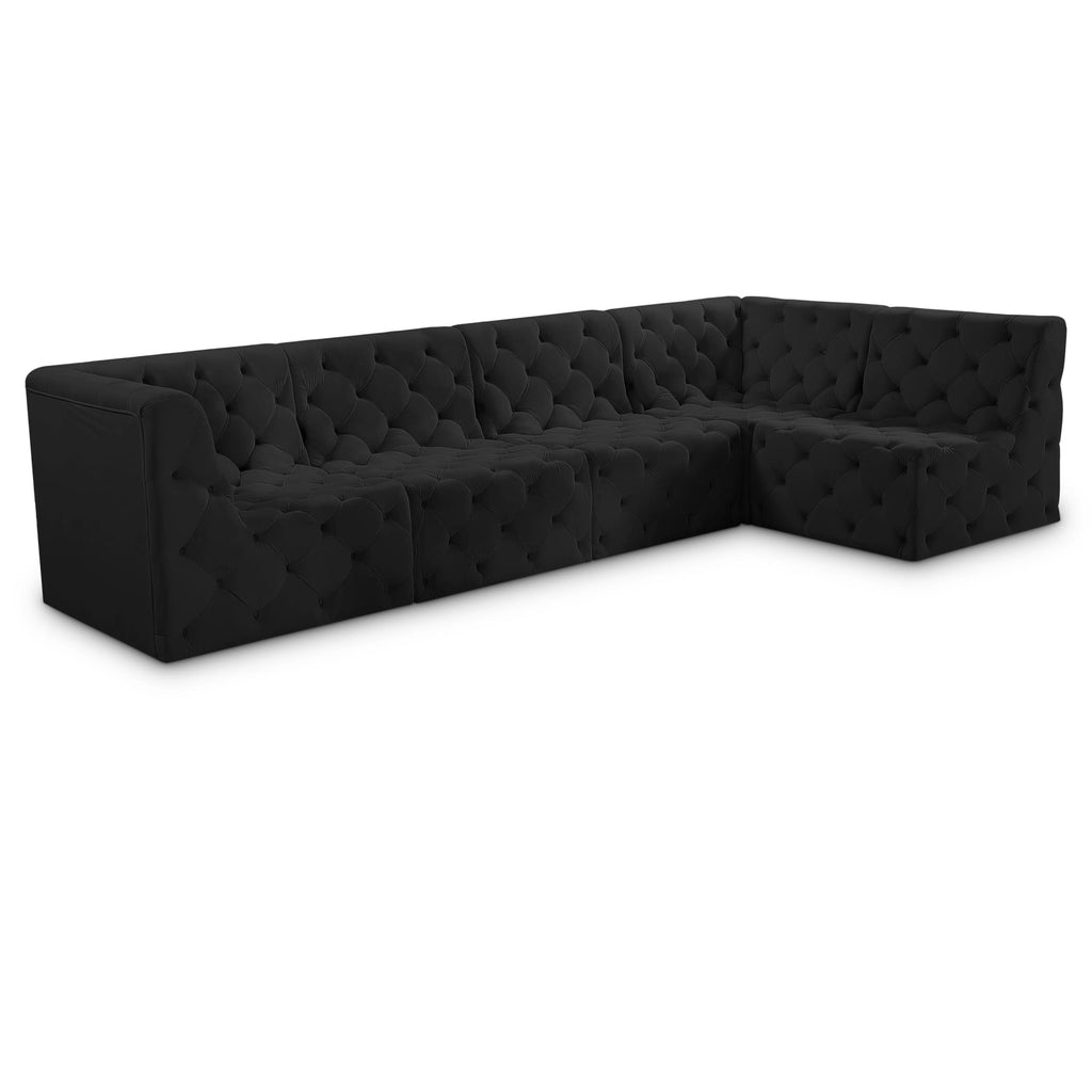 Meridian Furniture Tuft Velvet Modular Sectional 5A - Black - Sofas