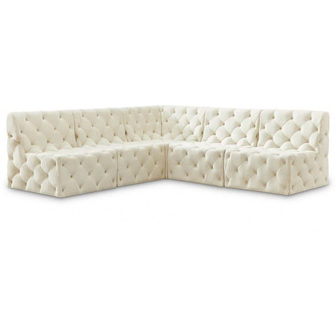 Meridian Furniture Tuft Velvet Modular Sectional 5B - Cream - Sofas