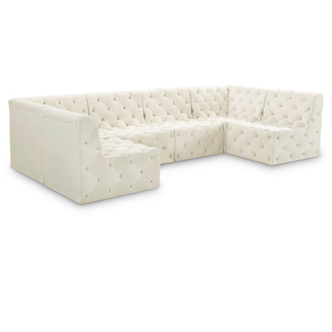 Meridian Furniture Tuft Velvet Modular Sectional 6B - Cream - Sofas
