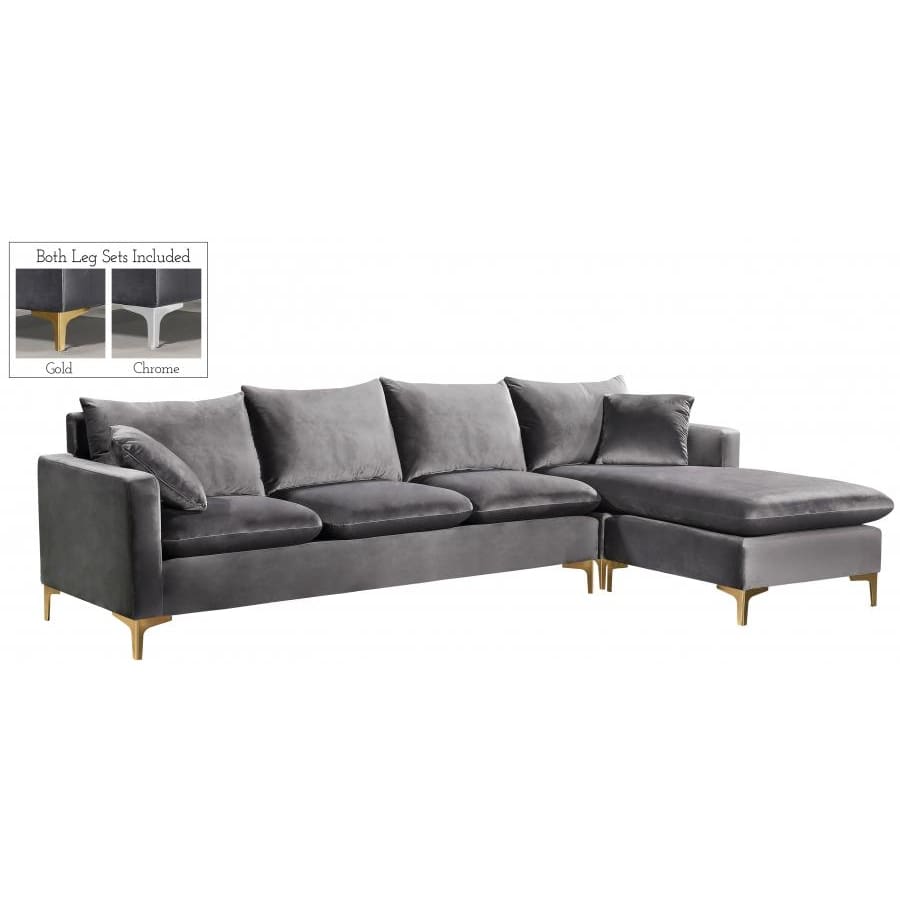 Meridian Furniture Naomi Velvet Reversible Sectional - Grey - Sofas