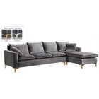 Meridian Furniture Naomi Velvet Reversible Sectional - Grey - Sofas