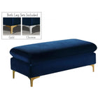 Meridian Furniture Naomi Velvet Ottoman | Bench - Blue - Ottomans