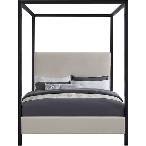 Meridian Furniture James Linen Textured Fabric Bed - Queen - Beige - Bedroom Beds