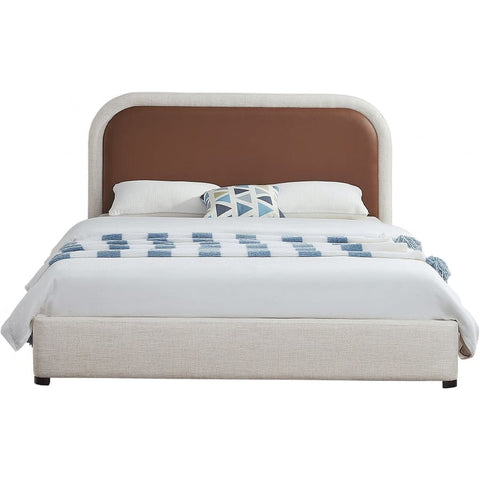 Meridian Furniture Blake Two Tone Faux Leather and Linen Textured Fabric Bed - Full - Bedroom Beds