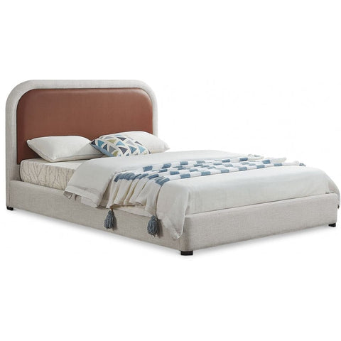 Meridian Furniture Blake Two Tone Faux Leather and Linen Textured Fabric Bed - Queen - Bedroom Beds