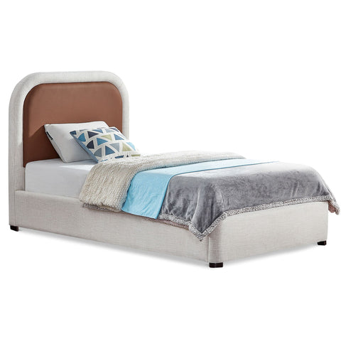 Meridian Furniture Blake Two Tone Faux Leather and Linen Textured Fabric Bed - Twin - Bedroom Beds