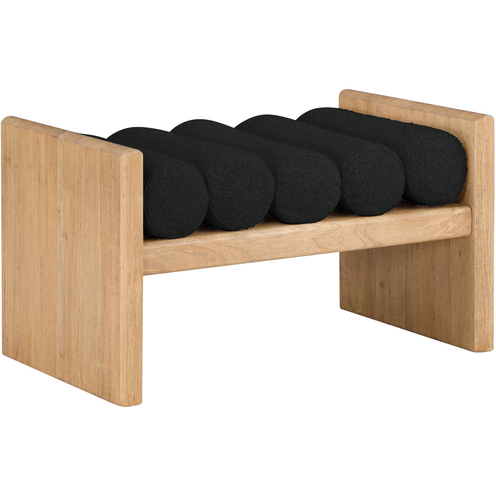 Meridian Furniture 32 Waverly Boucle Fabric Bench - Natural Finish - Black - Benches