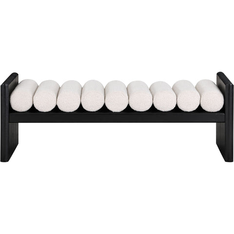 Meridian Furniture 52 Waverly Boucle Fabric Bench - Black Finish - White - Benches