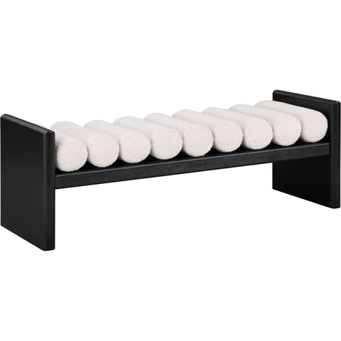 Meridian Furniture 52 Waverly Boucle Fabric Bench - Black Finish - White - Benches