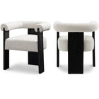 Meridian Furniture Barrel Boucle Fabric Dining Chair - Black - Cream - Dining Chairs