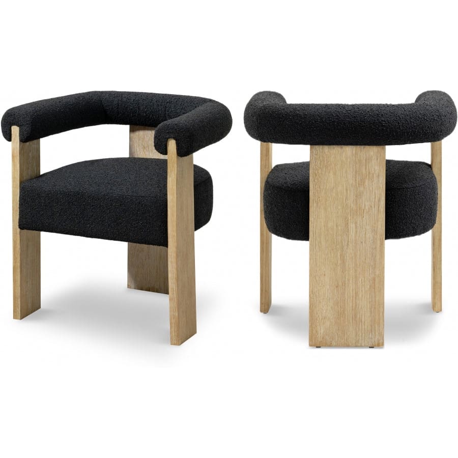 Meridian Furniture Barrel Boucle Fabric Dining Chair - Natural - Black - Dining Chairs