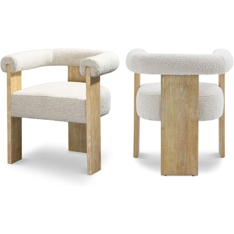 Meridian Furniture Barrel Boucle Fabric Dining Chair - Natural - Cream - Dining Chairs