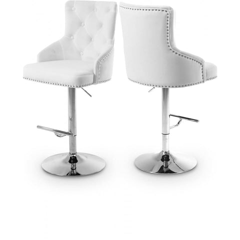 Meridian Furniture Claude Velvet Adjustable Bar | Counter Stool - Chrome - White - Stools