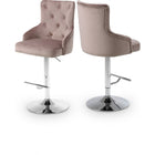 Meridian Furniture Claude Velvet Adjustable Bar | Counter Stool - Chrome - Pink - Stools