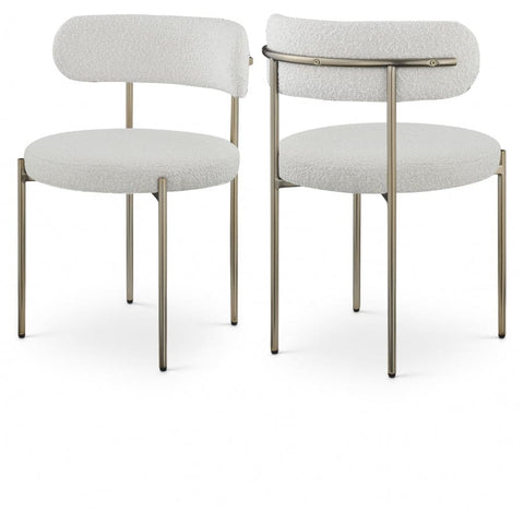 Meridian Furniture Beacon Boucle Fabric Dining Chair - Brushed Brass - Cream - Dining Chairs