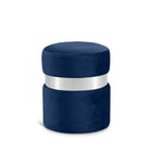 Meridian Furniture Hailey Velvet Ottoman | Stool - Chrome - Navy - Ottomans