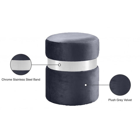 Meridian Furniture Hailey Velvet Ottoman | Stool - Chrome - Grey - Ottomans