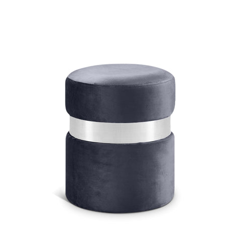 Meridian Furniture Hailey Velvet Ottoman | Stool - Chrome - Grey - Ottomans