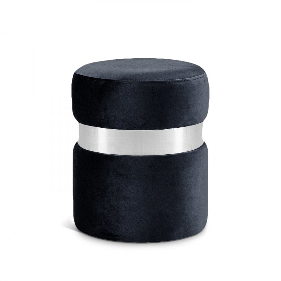 Meridian Furniture Hailey Velvet Ottoman | Stool - Chrome - Black - Ottomans