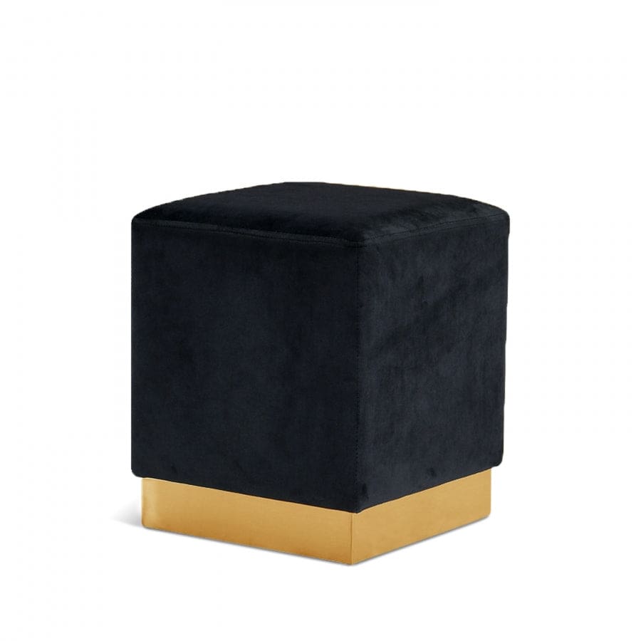 Meridian Furniture Jax Velvet Ottoman | Stool - Gold - Black - Ottomans