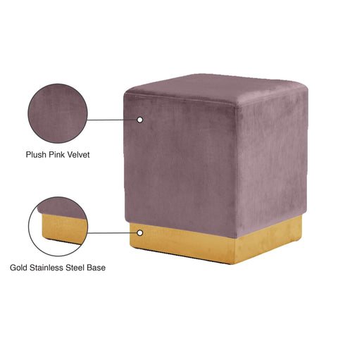 Meridian Furniture Jax Velvet Ottoman | Stool - Gold - Pink - Ottomans