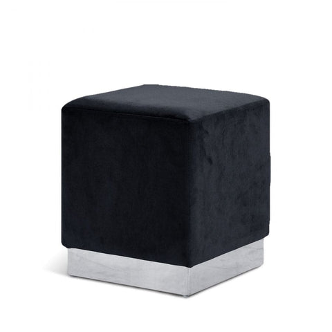 Meridian Furniture Jax Velvet Ottoman | Stool - Chrome - Black - Ottomans