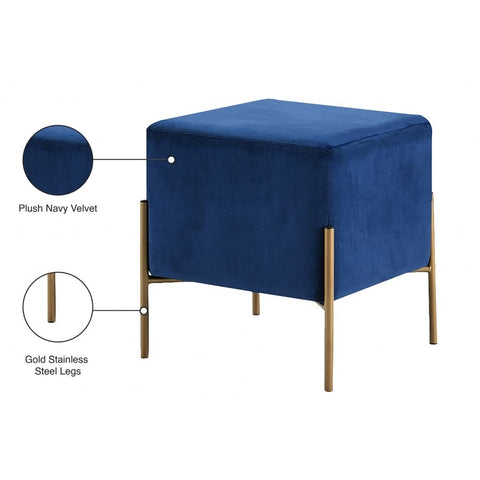 Meridian Furniture Isla Velvet Ottoman | Stool - Navy - Ottomans