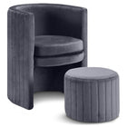 Meridian Furniture Selena Velvet Accent Chair and Ottoman Set - Grey - Chairs
