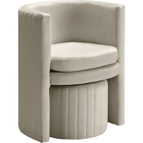 Meridian Furniture Selena Velvet Accent Chair and Ottoman Set - Cream - Chairs