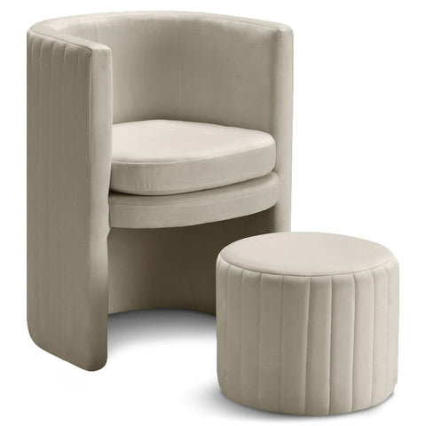 Meridian Furniture Selena Velvet Accent Chair and Ottoman Set - Cream - Chairs