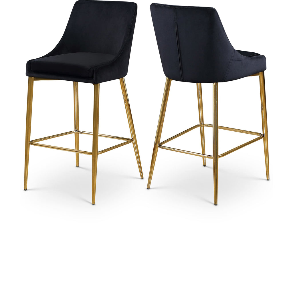 Meridian Furniture Karina Velvet Counter Stool - Gold - Black - Stools