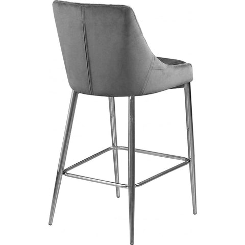 Meridian Furniture Karina Velvet Counter Stool - Chrome - Grey - Stools