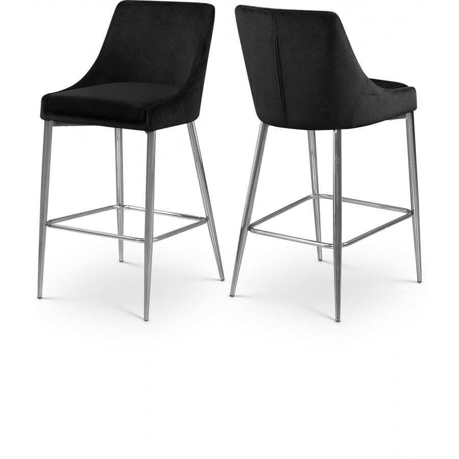 Meridian Furniture Karina Velvet Counter Stool - Chrome - Black - Stools