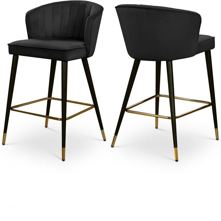 Meridian Furniture Cassie Velvet Counter Stool - Black - Stools