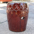 International Caravan Tasseled Drum Creamic Garden Stool - Brown Glaze - Outdoor Furniture