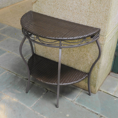 International Caravan Valencia Resin Wicker/Steel Two Tier Half Moon Wall Table - Chocolate - Other Tables