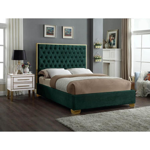 Meridian Furniture Lana Velvet Full Bed - Green - Bedroom Beds