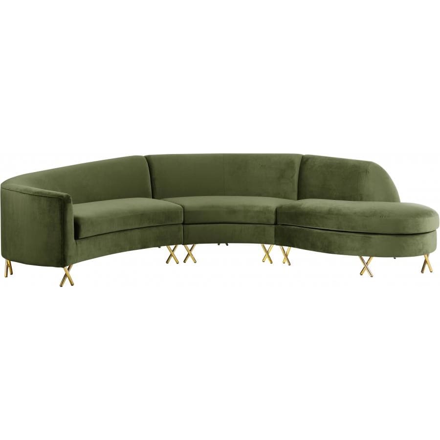 Meridian Furniture Serpentine Velvet 3pc. Sectiona - Olive - Sofas