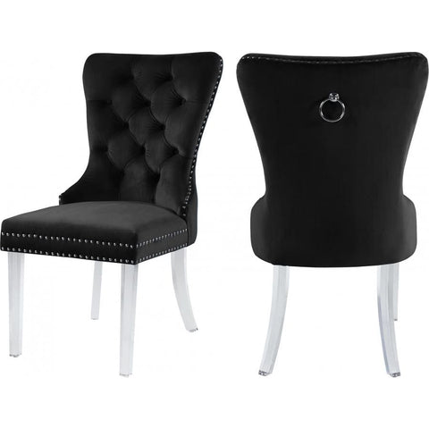 Meridian Furniture Miley Velvet Dining Chair with Acrylic Legs-Set of 2 - Black - Chairs