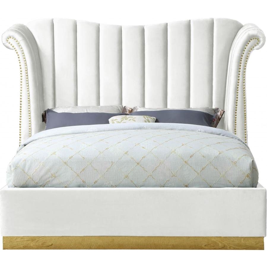 Meridian Furniture Flora Velvet King Bed - White - Bedroom Beds