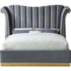 Meridian Furniture Flora Velvet Queen Bed - Grey - Bedroom Beds