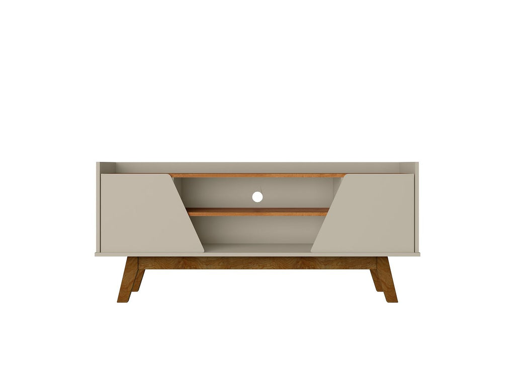 Manhattan Comfort Mid-Century Modern Marcus 53.14 TV Stand with Solid Wood Legs in Grey and Nature-Modern Room Deco