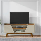 Manhattan Comfort Mid-Century Modern Marcus 53.14 TV Stand with Solid Wood Legs in Greige and Nature