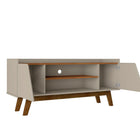 Manhattan Comfort Mid-Century Modern Marcus 53.14 TV Stand with Solid Wood Legs in Greige and Nature