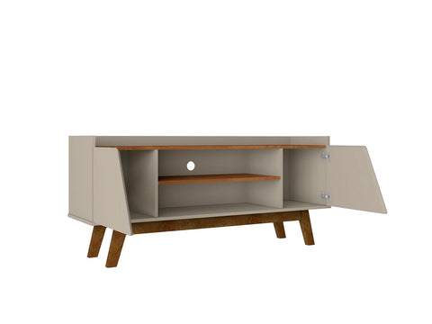 Manhattan Comfort Mid-Century Modern Marcus 53.14 TV Stand with Solid Wood Legs in Grey and Nature-Modern Room Deco