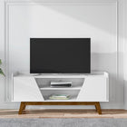 Manhattan Comfort Mid-Century Modern Marcus 53.14 TV Stand with Solid Wood Legs in White