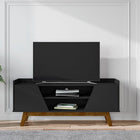Manhattan Comfort Mid-Century Modern Marcus 53.14 TV Stand with Solid Wood Legs in  Matte Black