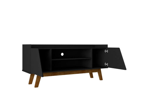 Manhattan Comfort Mid-Century Modern Marcus 53.14 TV Stand with Solid Wood Legs in  Matte Black-Modern Room Deco